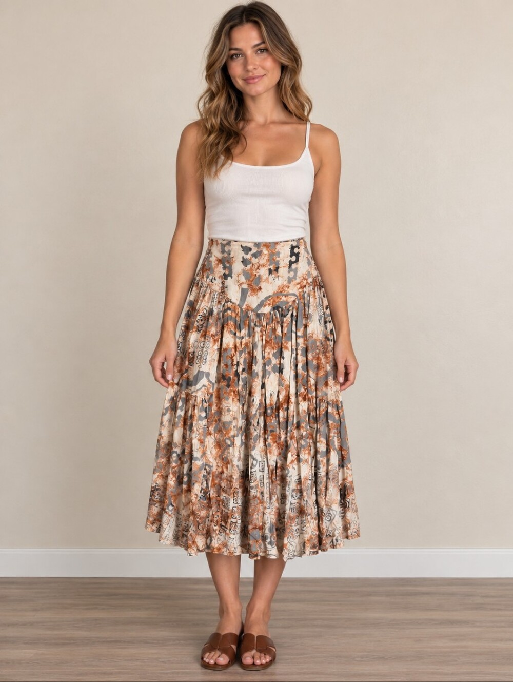 Dakine Gathered Flowing Tiered Gypsy Boho Batik Maxi Skirt Womens Large Pockets